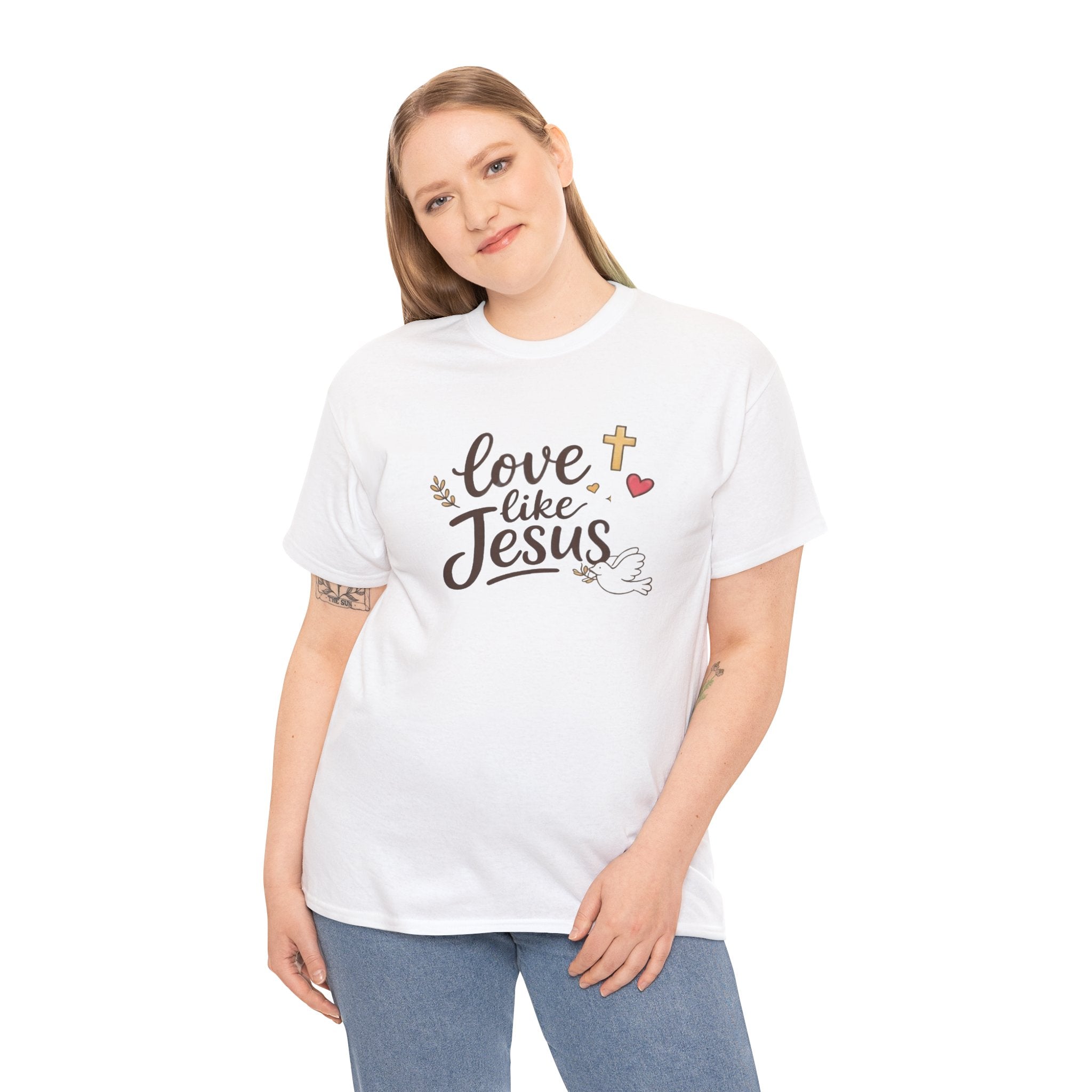 Love Like Jesus T-Shirt — Christian Faith Tee with Dove, Cross & Heart