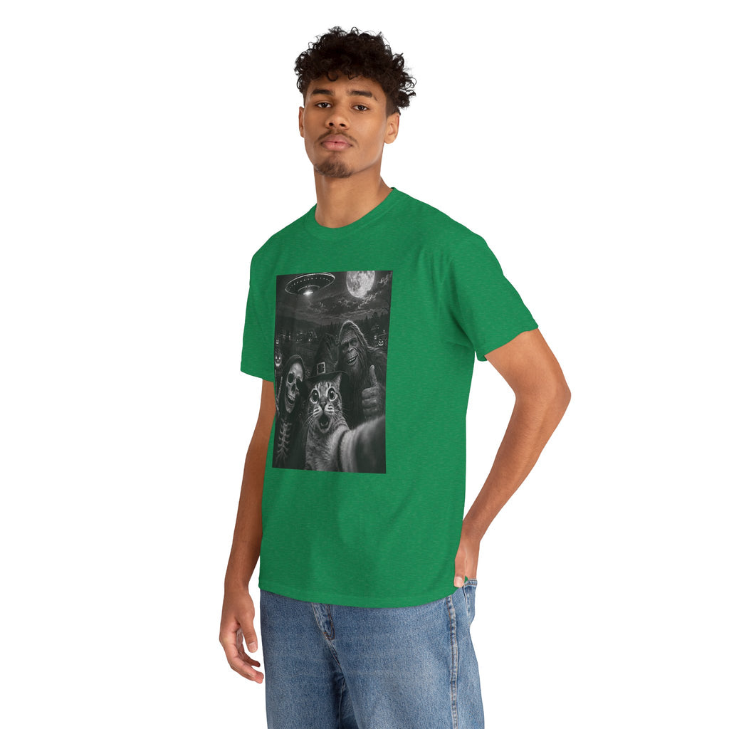 Spooky Squad Selfie Shirt | Funny Halloween Bigfoot Cat Alien Graphic Tee | Cr8tive Designs