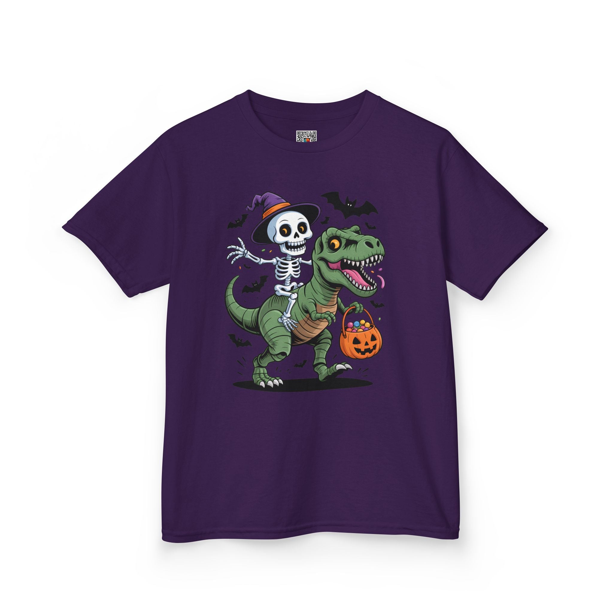 Skeleton Riding T-Rex Youth T-Shirt | Spooky Dino Halloween Kids Tee | Cr8tive Designs