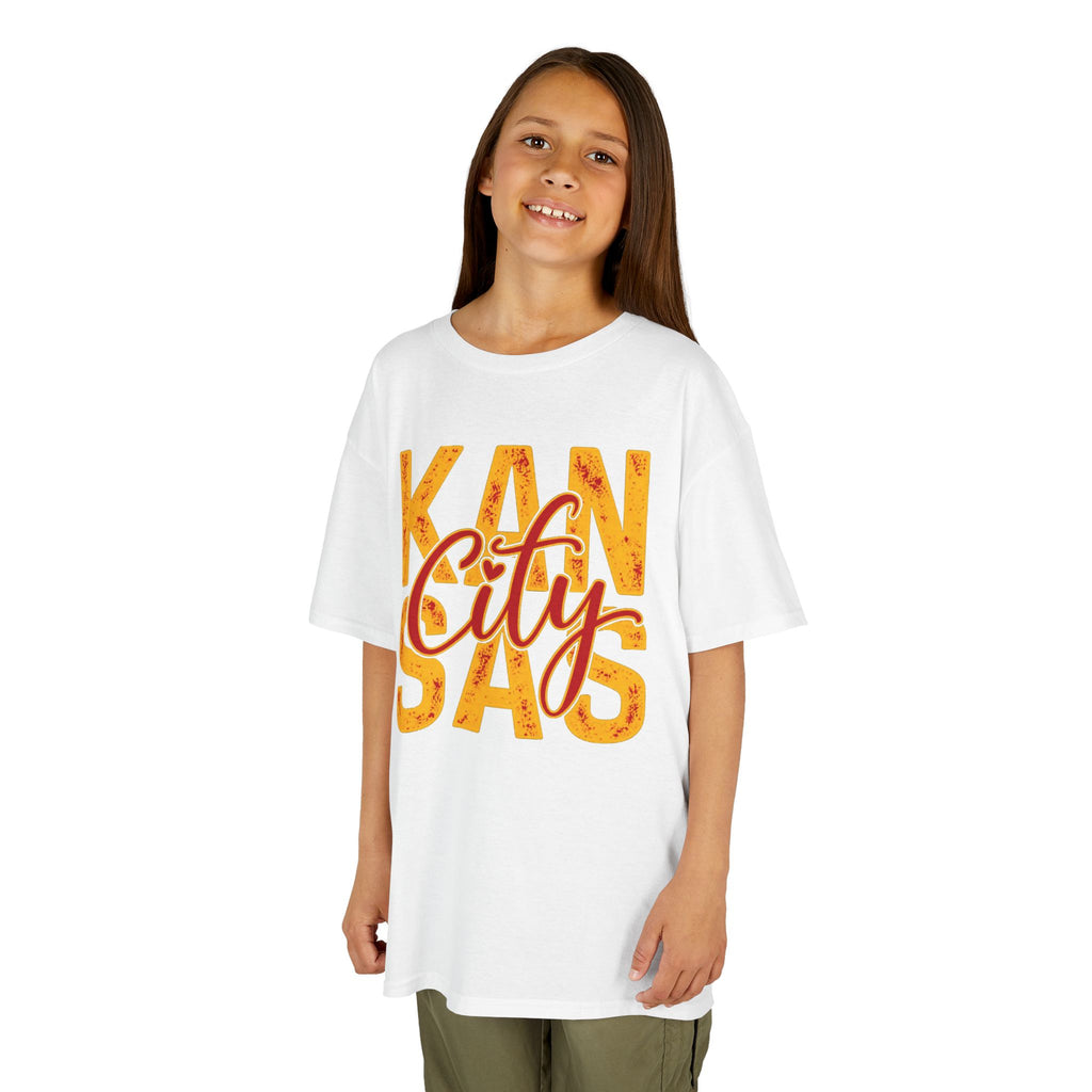 Kansas City Script Youth T-Shirt | Red & Gold Game Day Graphic Tee | Cr8tive Designs