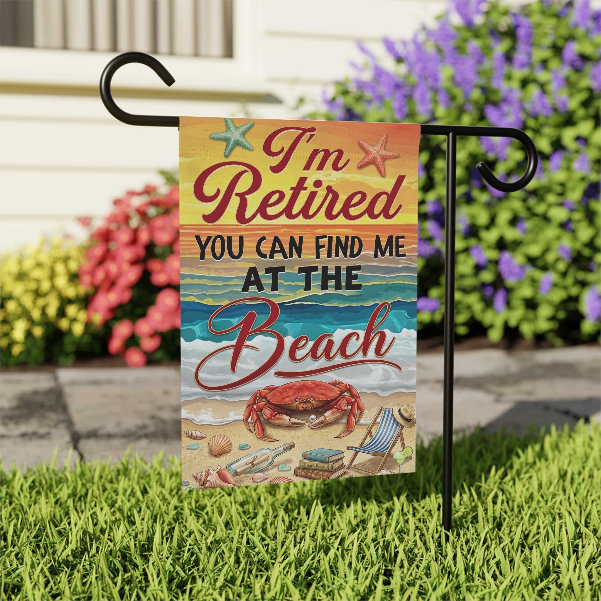 Retired Beach Life Garden Flag | Coastal Retirement Decor | Cr8tive Designs