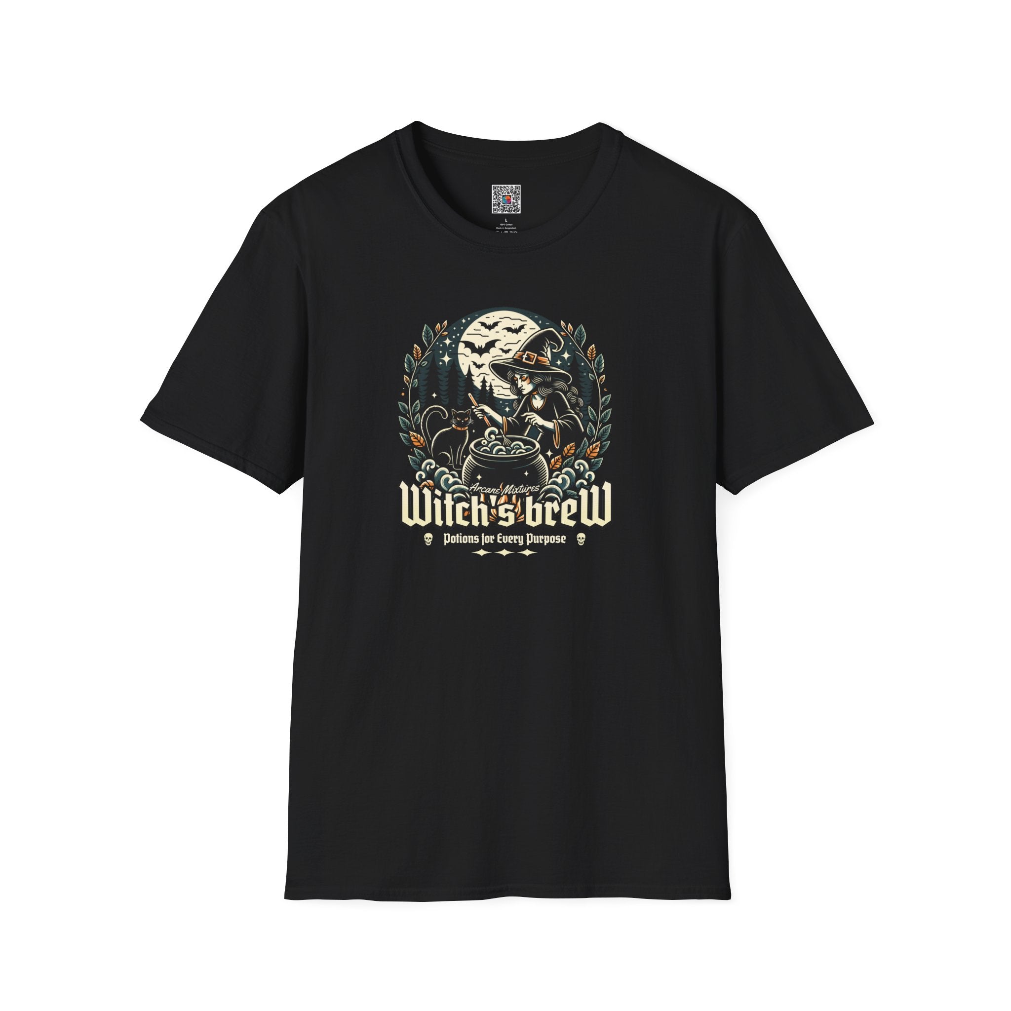 Witch's Brew T-Shirt | Vintage Moonlit Witch Cauldron Graphic | Cr8tive Designs