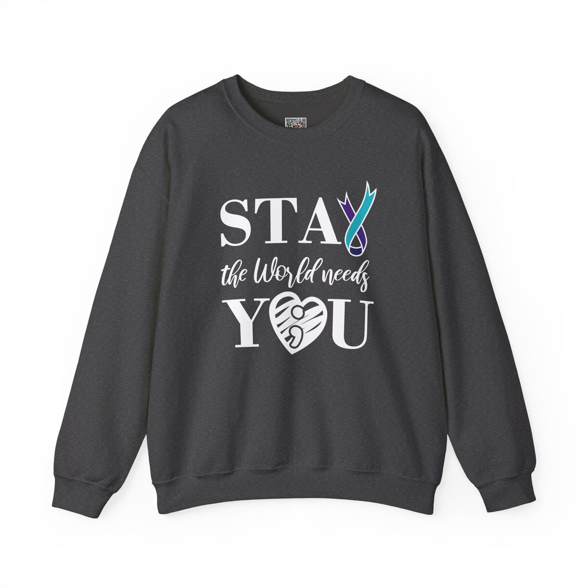 STAY The World Needs You Sweatshirt | Semicolon Ribbon Mental Health Crewneck | Cr8tive Designs