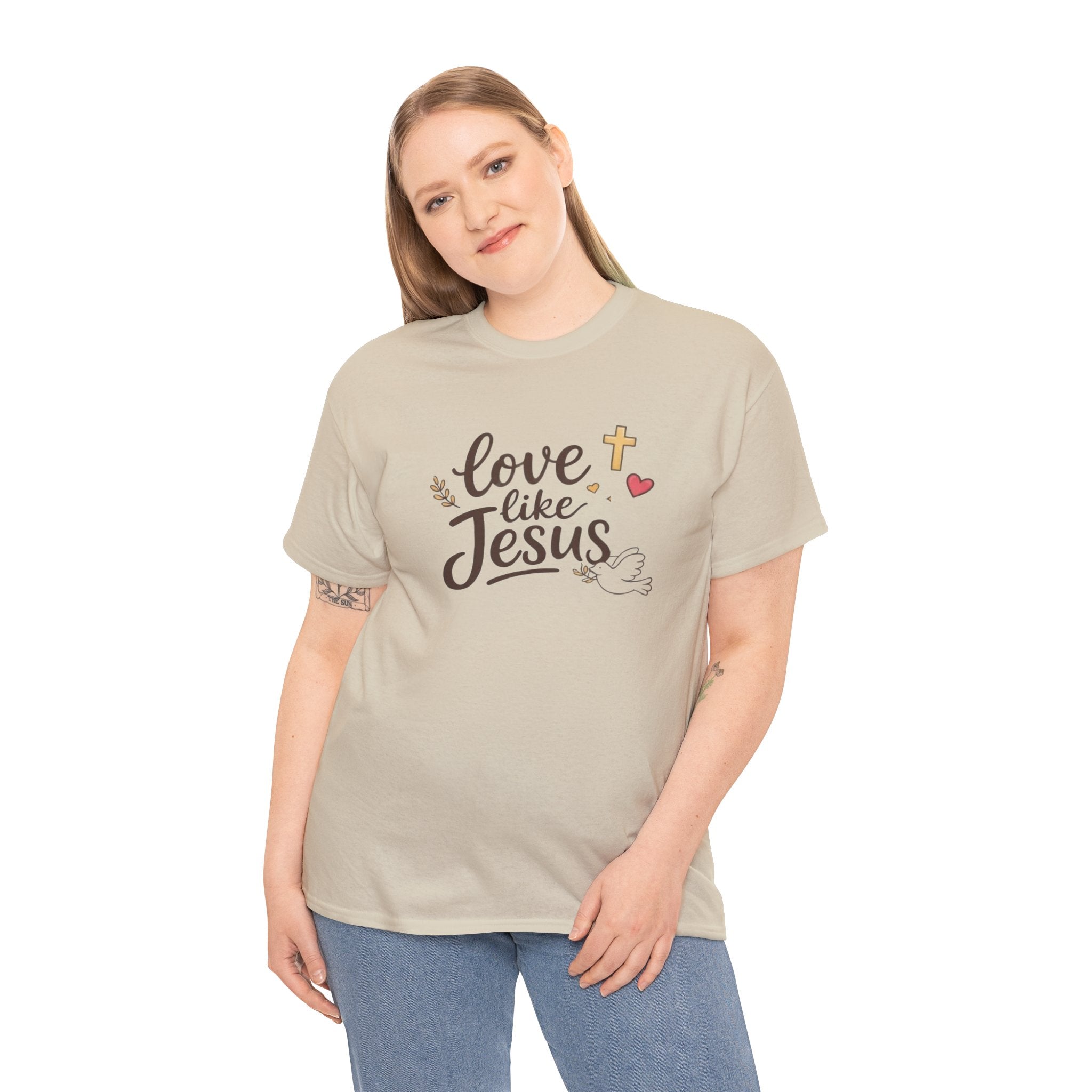 Love Like Jesus T-Shirt — Christian Faith Tee with Dove, Cross & Heart