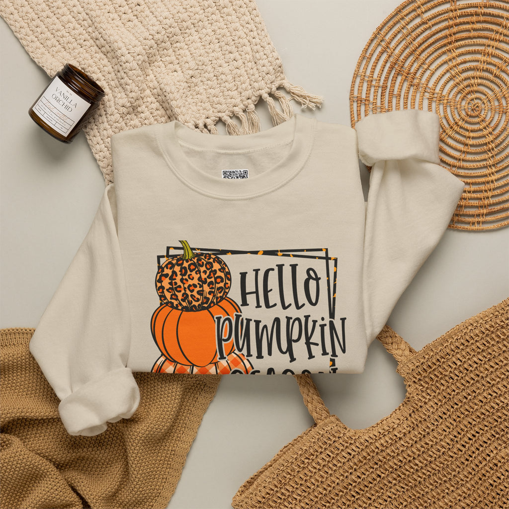 Hello Pumpkin Season Sweatshirt | Stacked Leopard & Plaid Crewneck | Cr8tive Designs