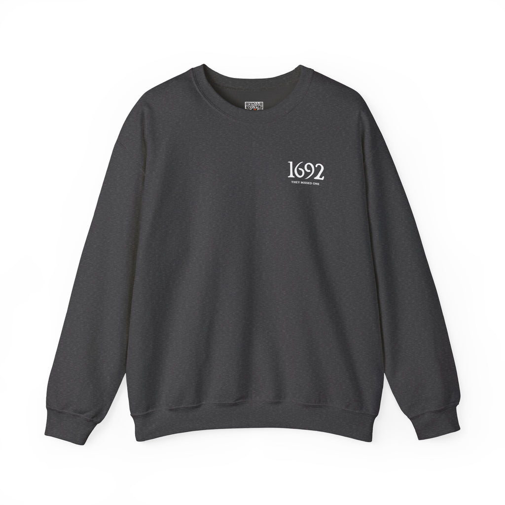 1692 They Missed One Sweatshirt | Minimalist Witchy Chest Graphic Crewneck | Cr8tive Designs