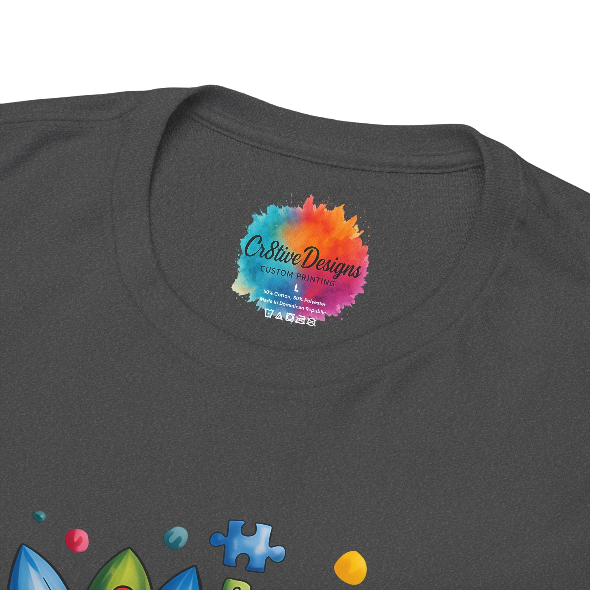 Autism Awareness Month Shirt | In April We Wear Blue | Colorful Puzzle Flower Unisex Graphic Tee | Cr8tive Designs