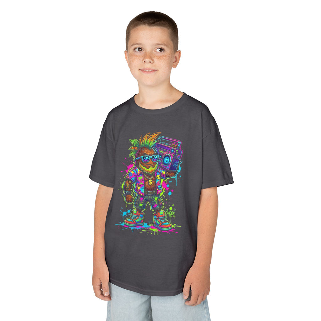 Kids Retro Streetwear T‑Shirt | Neon Skateboarder with Boombox Graphic | Cr8tive Designs