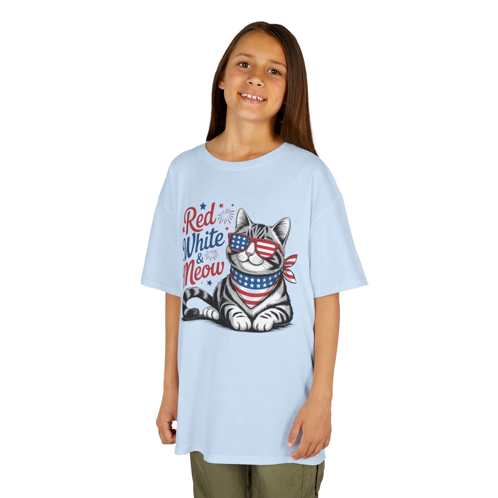 Kids Red White and Meow Tee | Patriotic Cat Graphic Design | Cr8tive Designs
