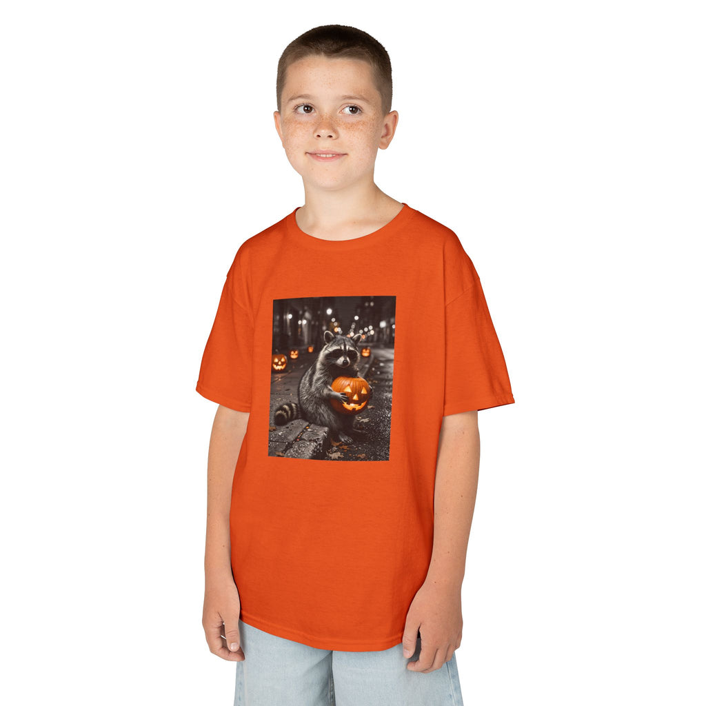 Halloween Raccoon Pumpkin Youth T-Shirt | Fall Jack O Lantern Kids Tee | Cr8tive Designs