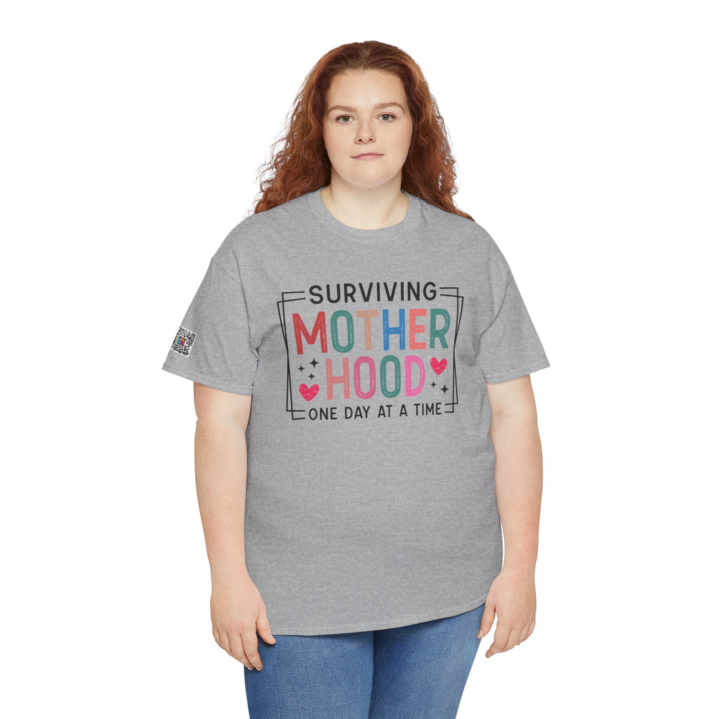 Surviving Motherhood One Day at a Time T-Shirt | Funny Mom Life Graphic Tee | Colorful Statement Shirt | Cr8tive Designs