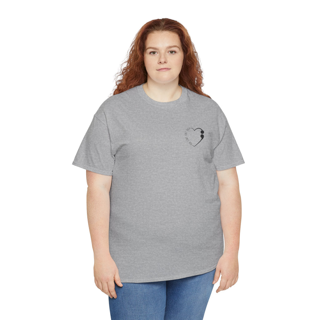 Heart Semicolon Pocket Print T-Shirt | Minimalist Suicide Prevention Graphic Tee | Cr8tive Designs