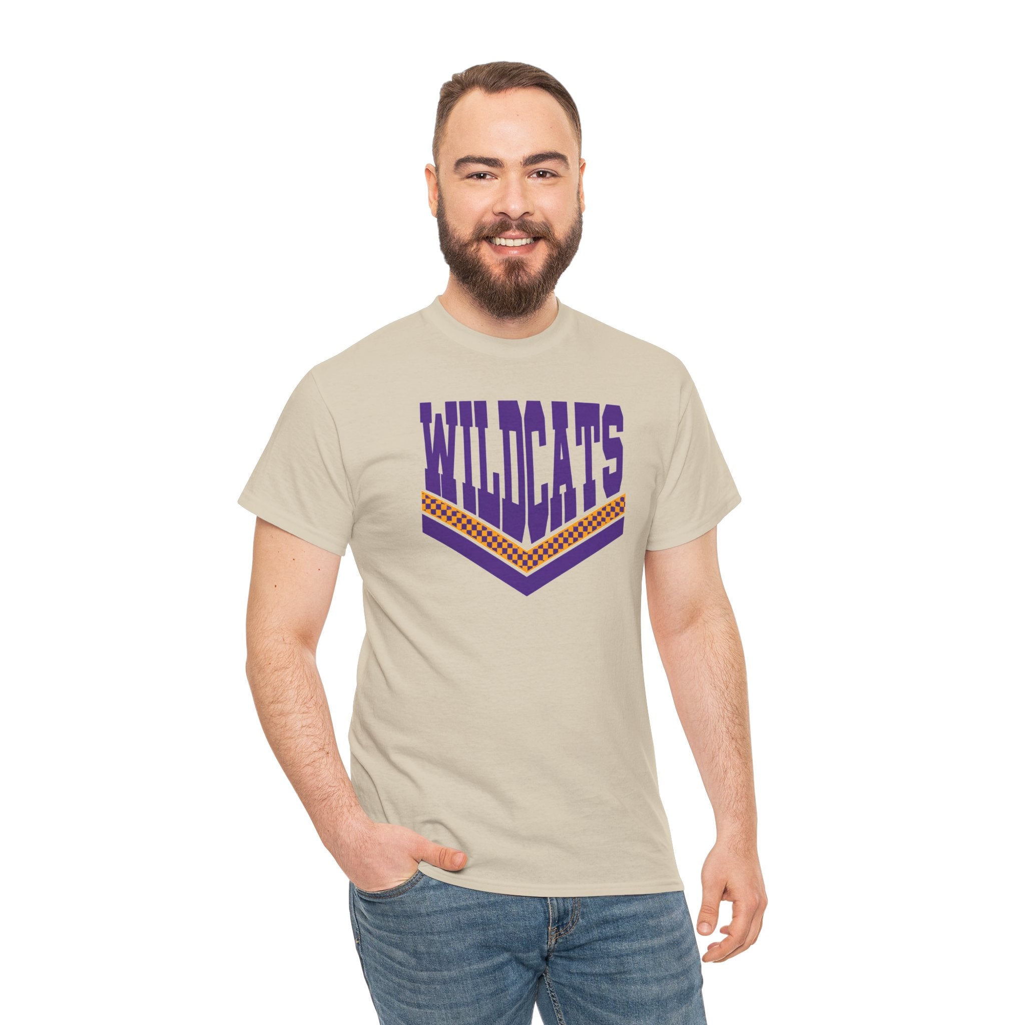 Wildcats Checkerboard Spirit | Purple and Gold School T-Shirt | Cr8tive Designs