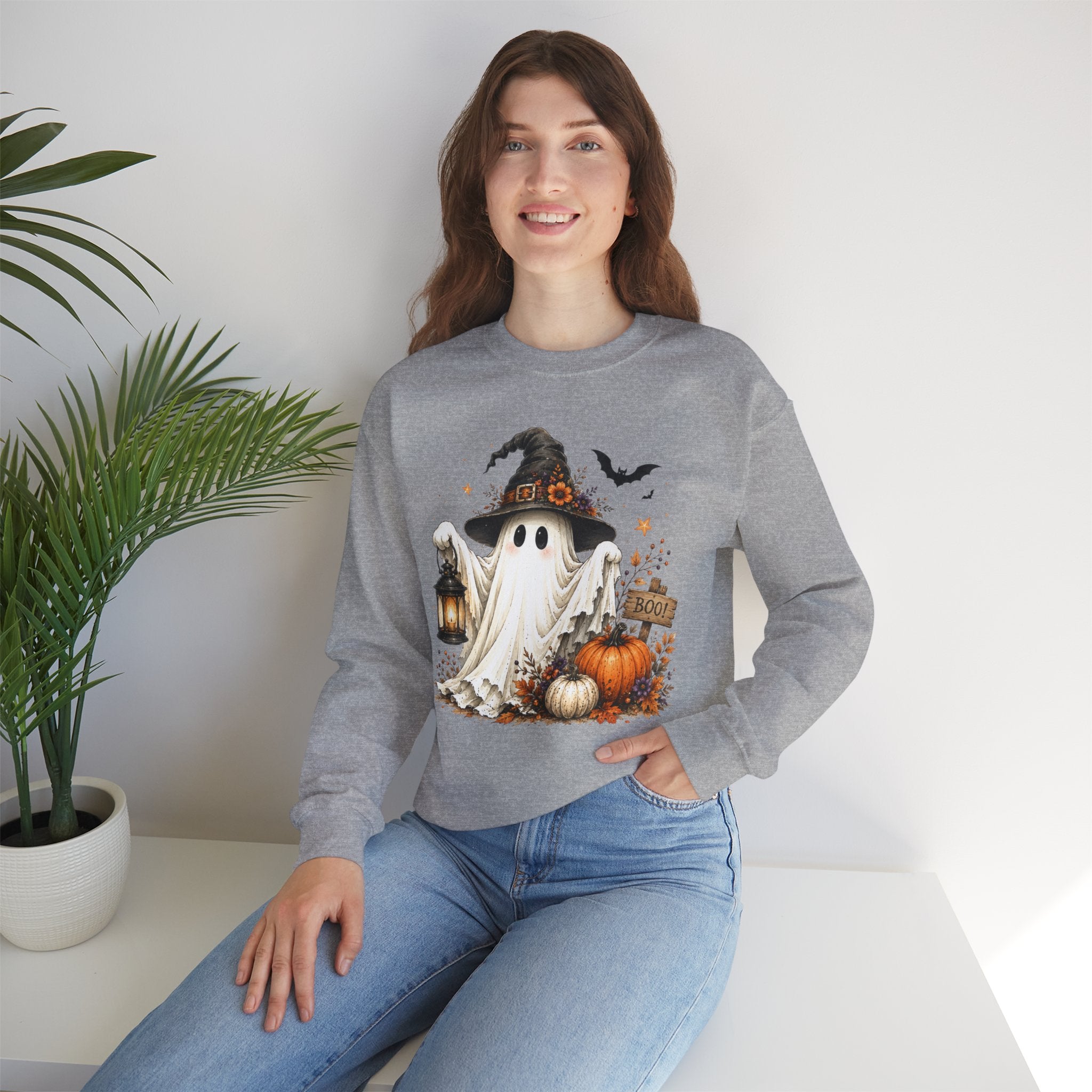 Witch Hat Ghost Sweatshirt | Vintage Halloween Spooky Season Crewneck | Cr8tive Designs