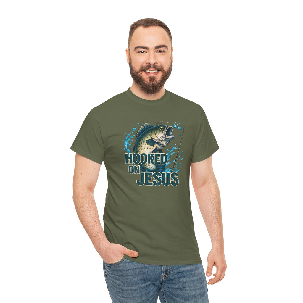 Hooked on Jesus Fishing T‑Shirt /Cr8tive Designs