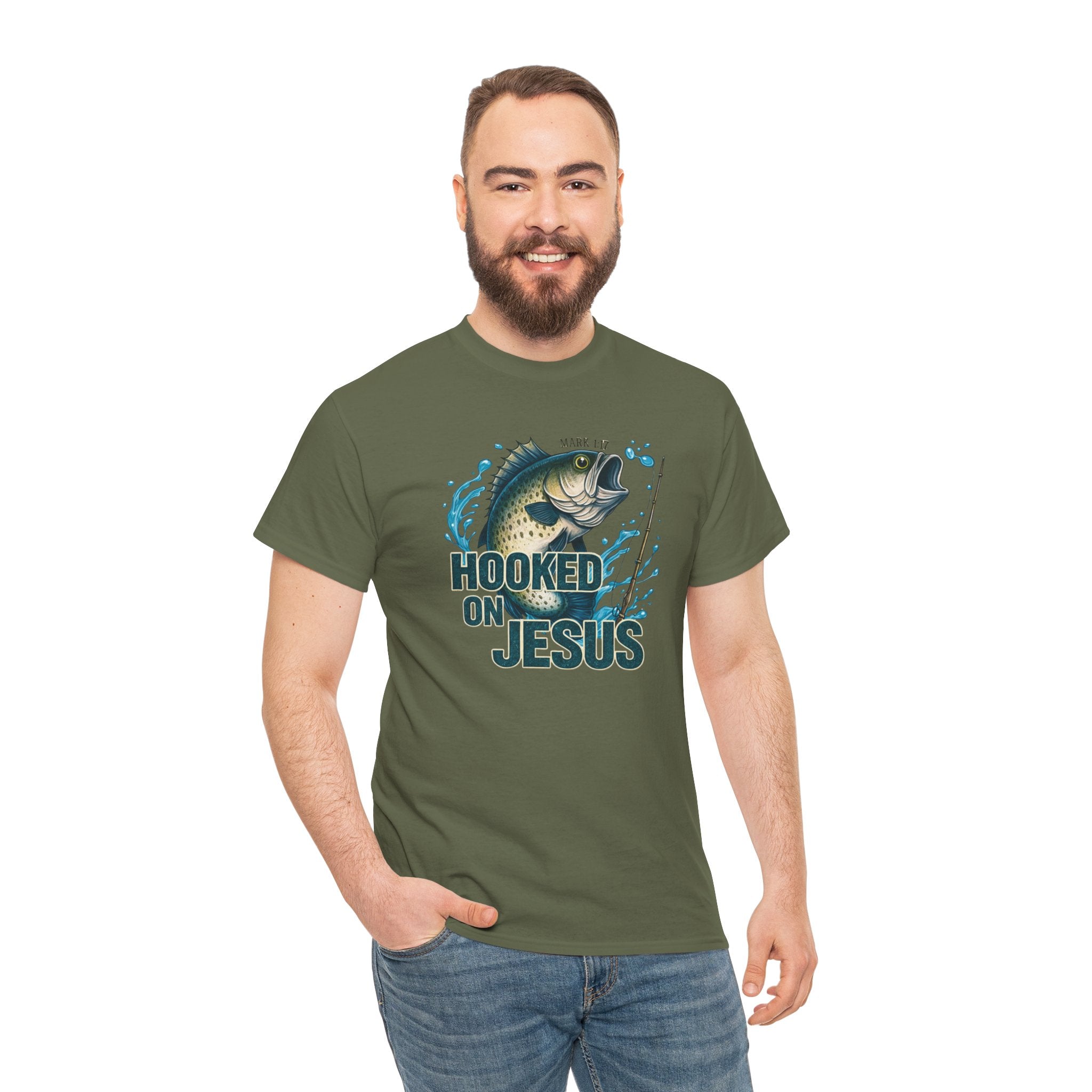 Hooked on Jesus Fishing T‑Shirt /Cr8tive Designs