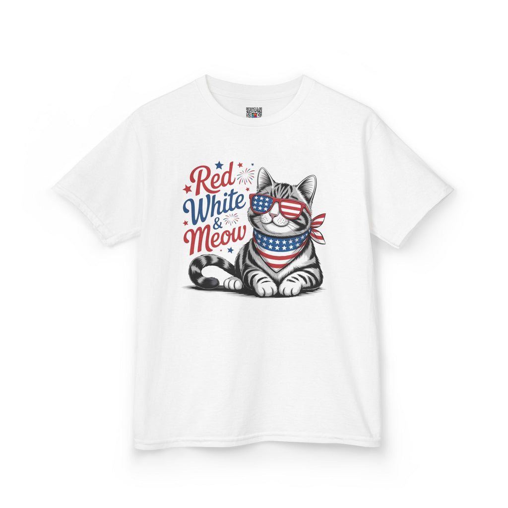Kids Red White and Meow Tee | Patriotic Cat Graphic Design | Cr8tive Designs