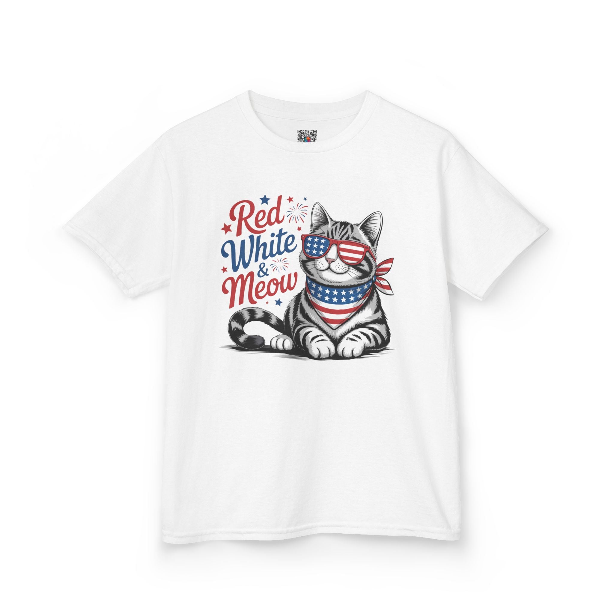 Kids Red White and Meow Tee | Patriotic Cat Graphic Design | Cr8tive Designs