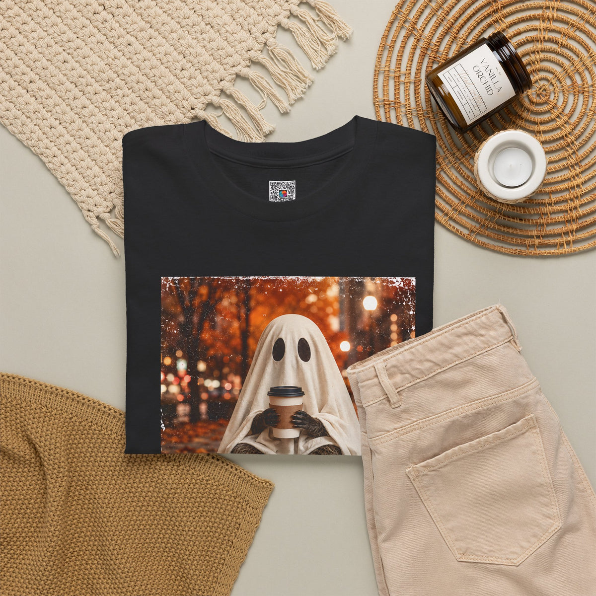 Ghost Raccoon Coffee Tee | Cute Spooky Season Autumn T-Shirt | Cr8tive Designs