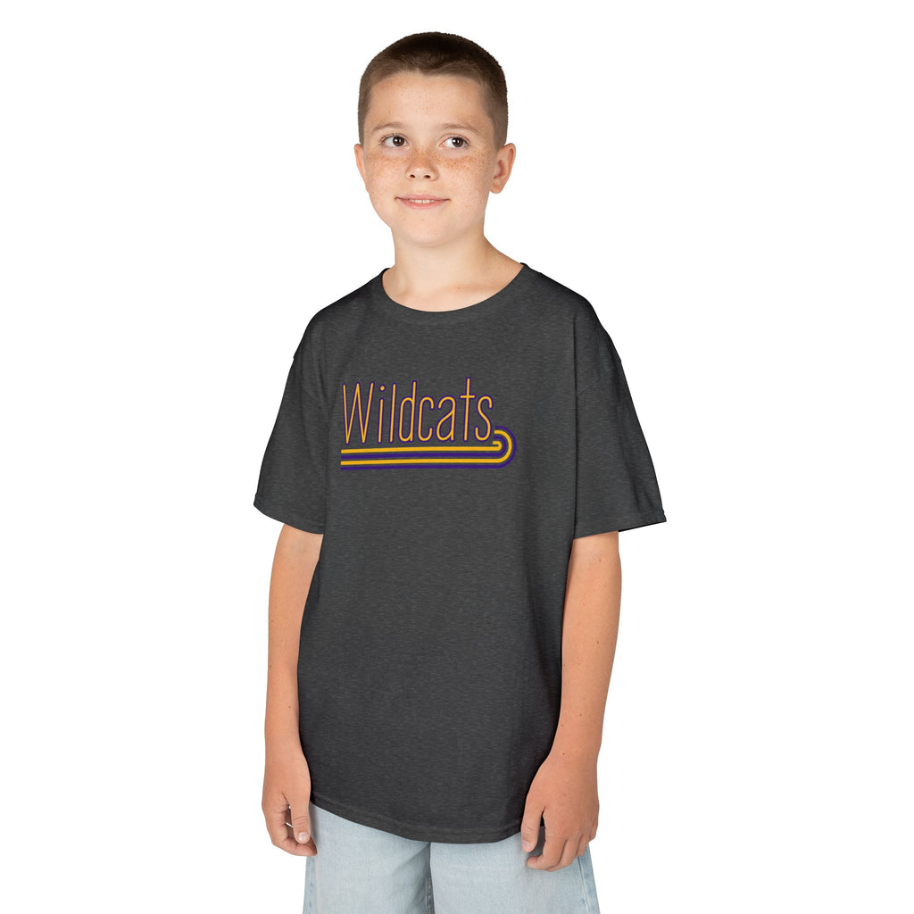 Wildcats Retro Stripe | Purple and Gold Youth Spirit T-Shirt | Cr8tive Designs