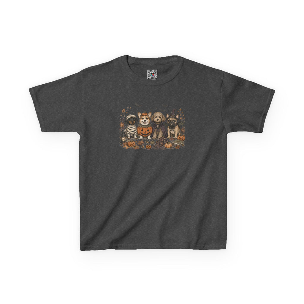 Spooky Puppies Pumpkin & Witch T-Shirt | Vintage Halloween Dog Lover Kids Tee | Cr8tive Designs