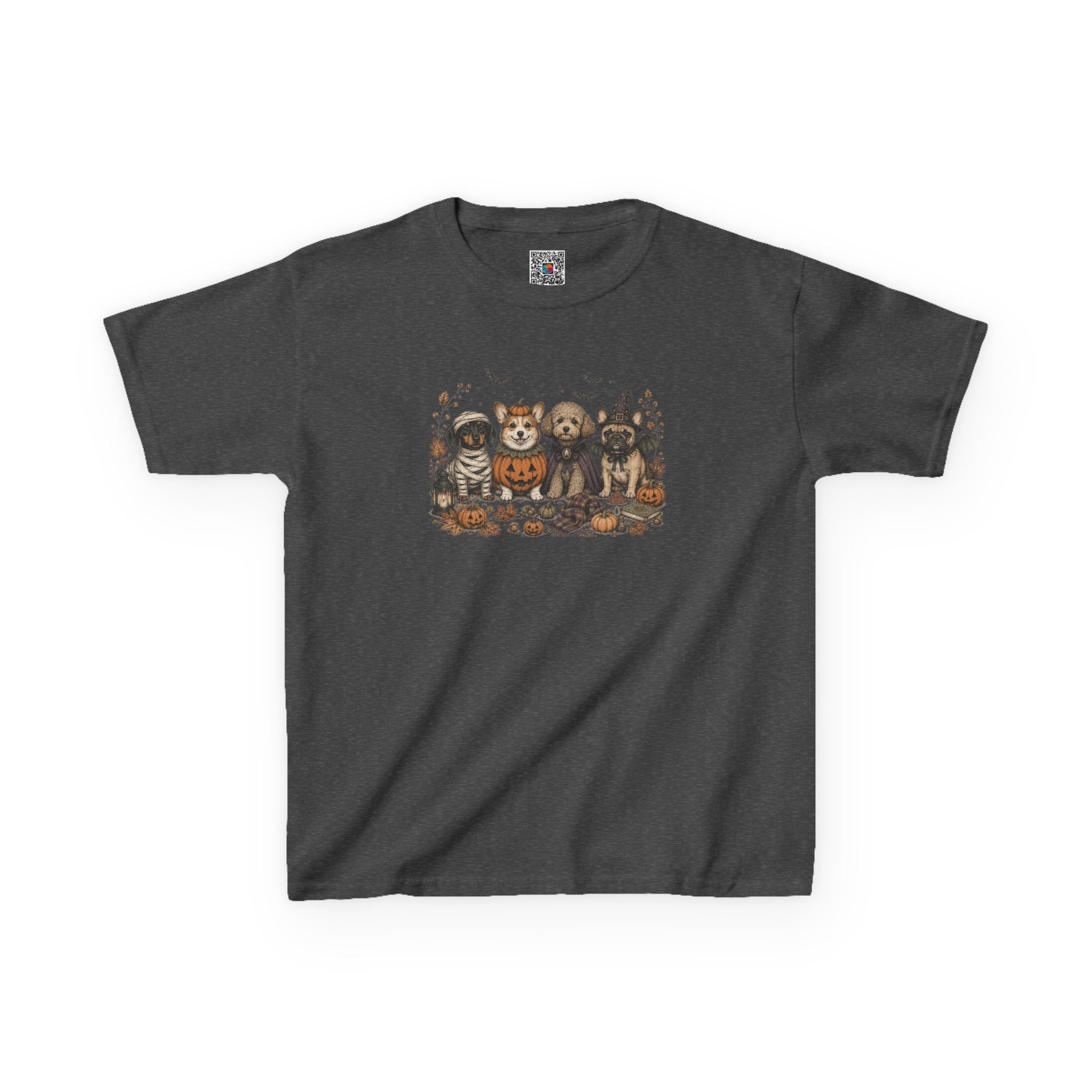 Spooky Puppies Pumpkin & Witch T-Shirt | Vintage Halloween Dog Lover Kids Tee | Cr8tive Designs