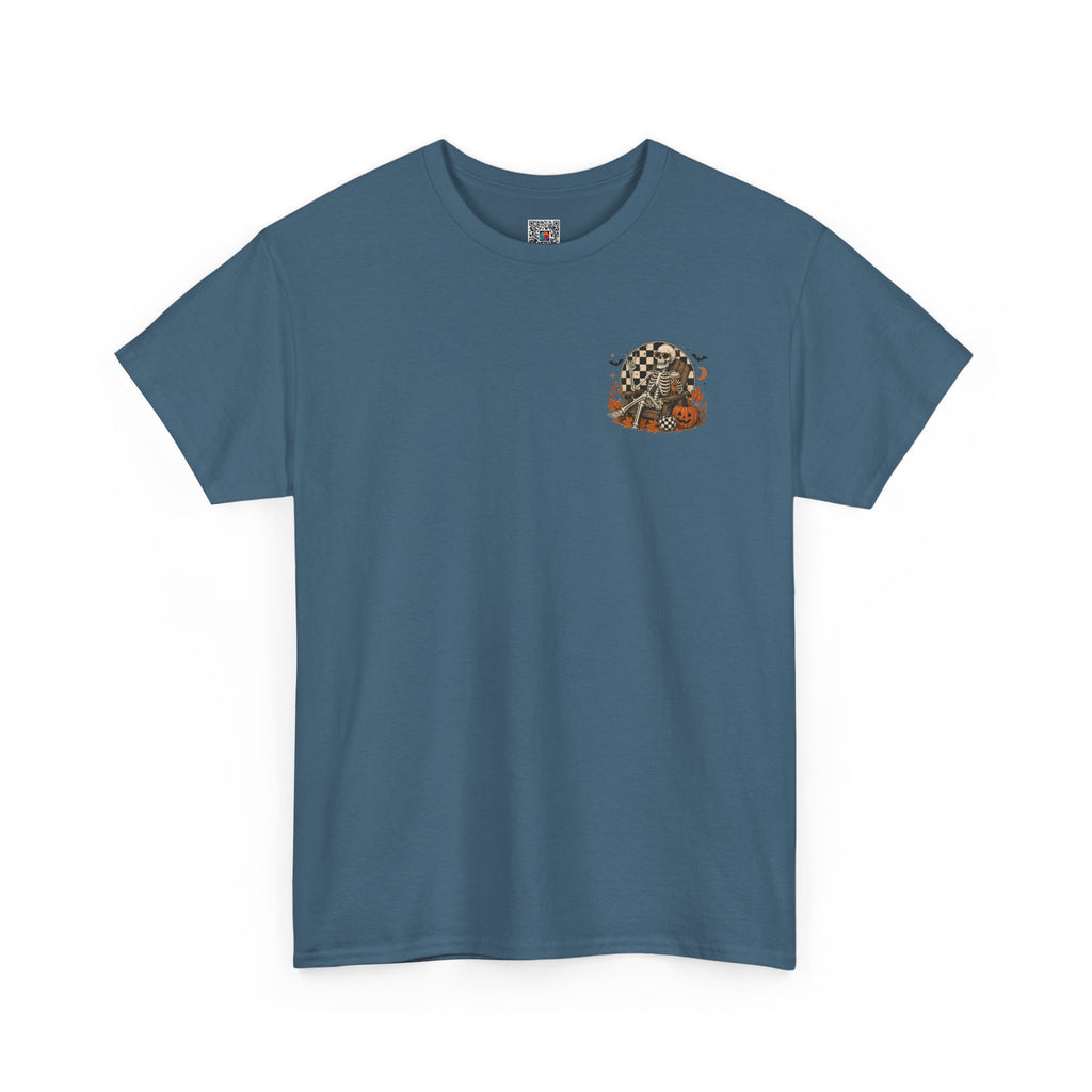 Fall Breeze Autumn Leaves Skeleton Tee | Double Sided Halloween Graphic Tee | Cr8tive Designs