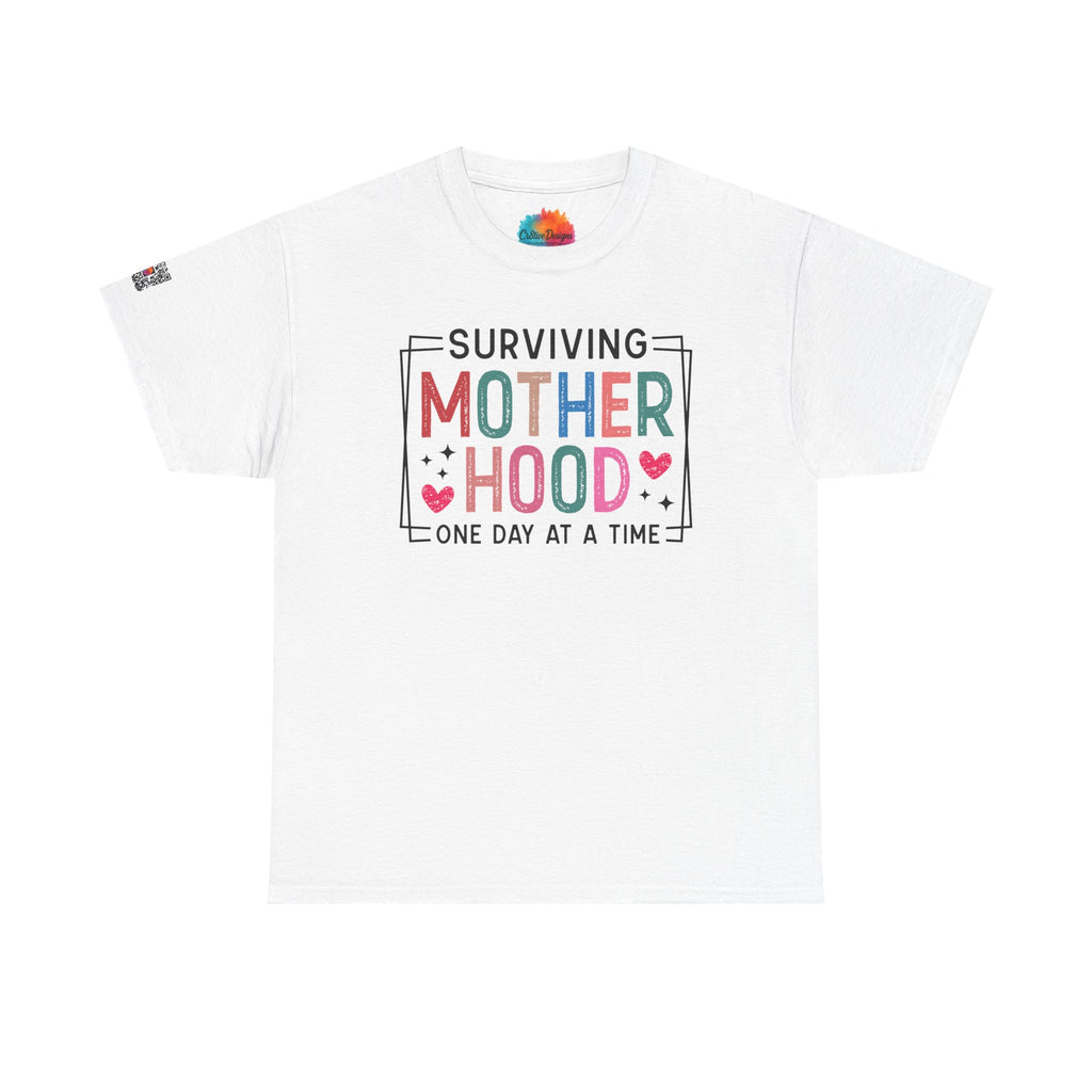 Surviving Motherhood One Day at a Time T-Shirt | Funny Mom Life Graphic Tee | Colorful Statement Shirt | Cr8tive Designs