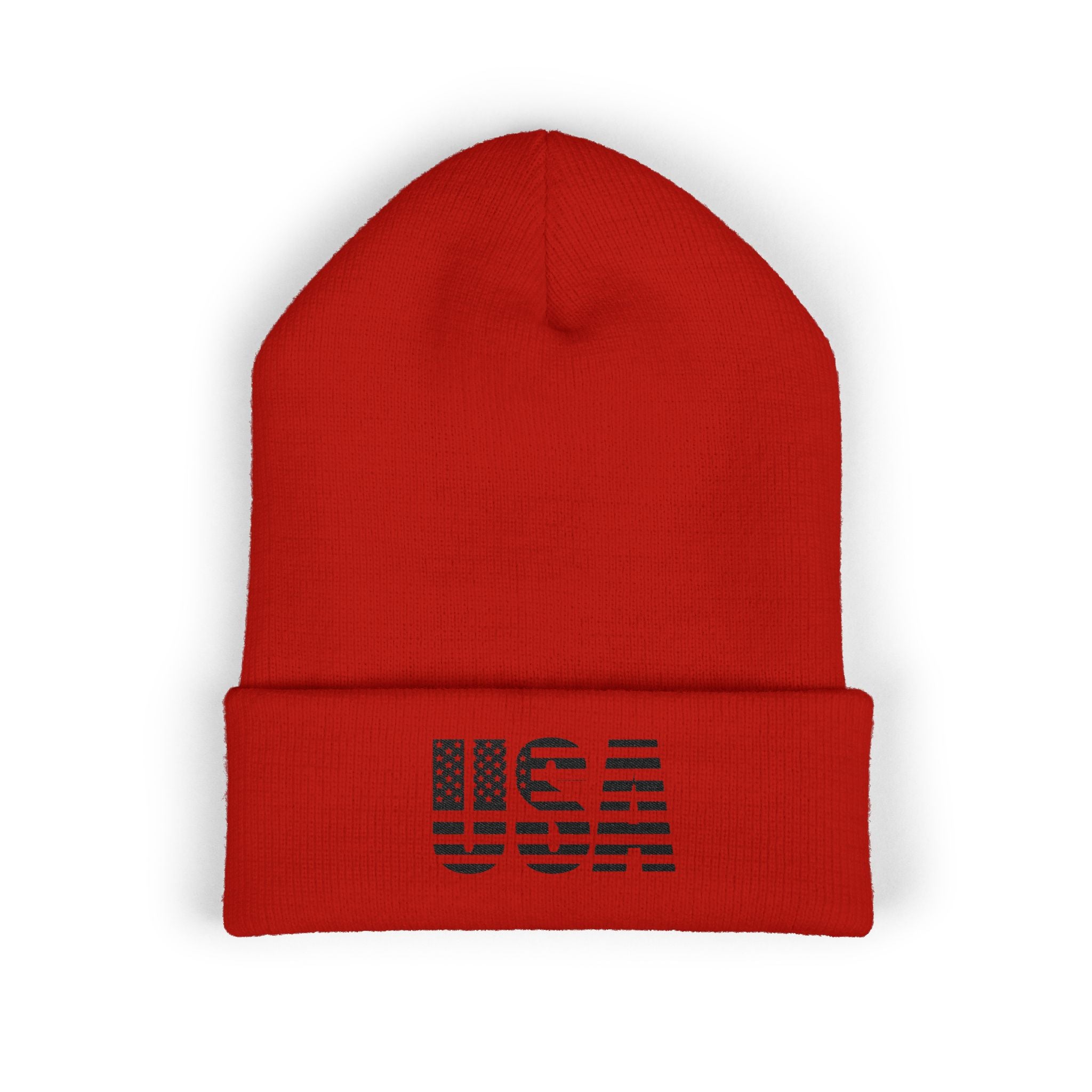 USA Flag Embroidered Cuffed Beanie