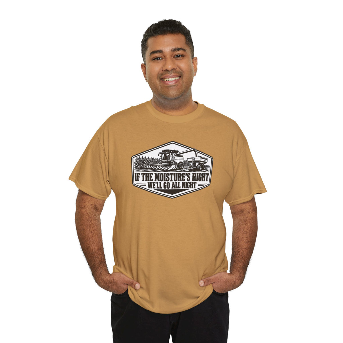 If The Moisture's Right We'll Go All Night T-Shirt | Funny Combine Harvester Graphic Tee | Cr8tive Designs