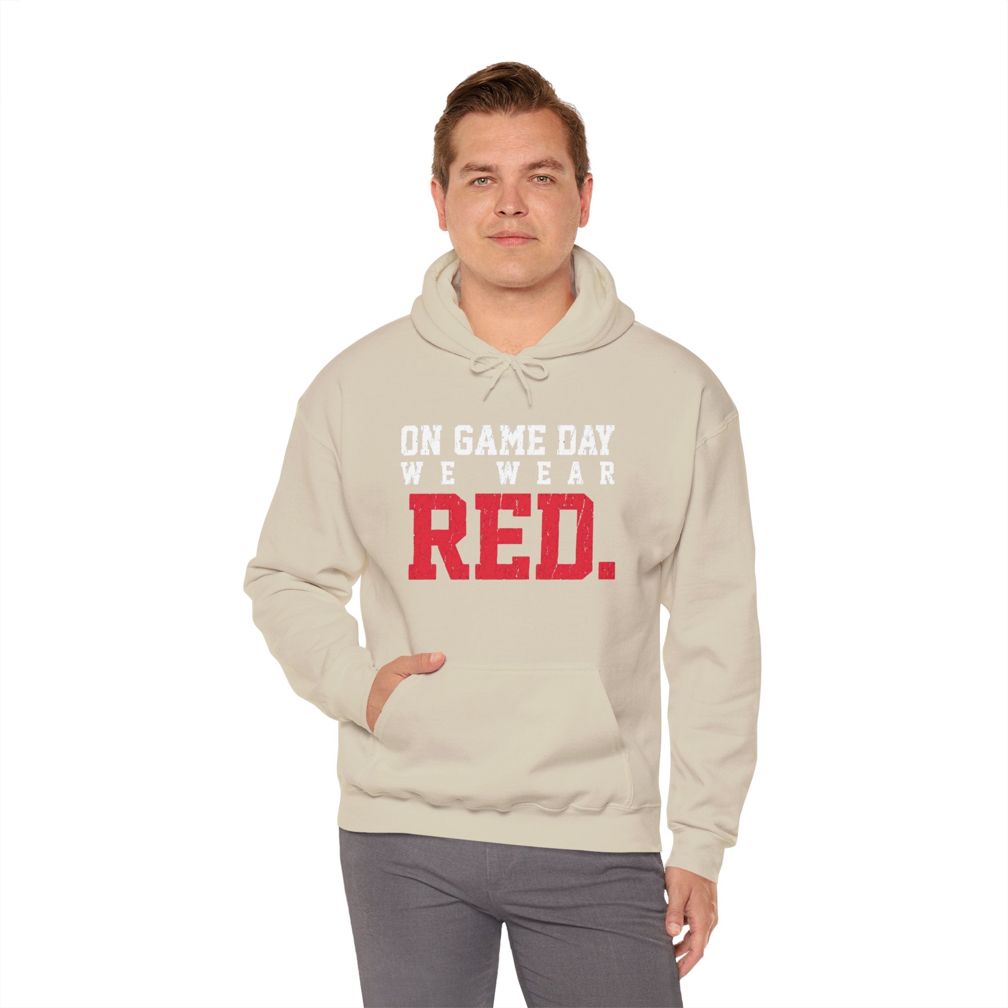 On Game Day We Wear Red | Distressed Football Fan Hoodie | Cr8tive Designs