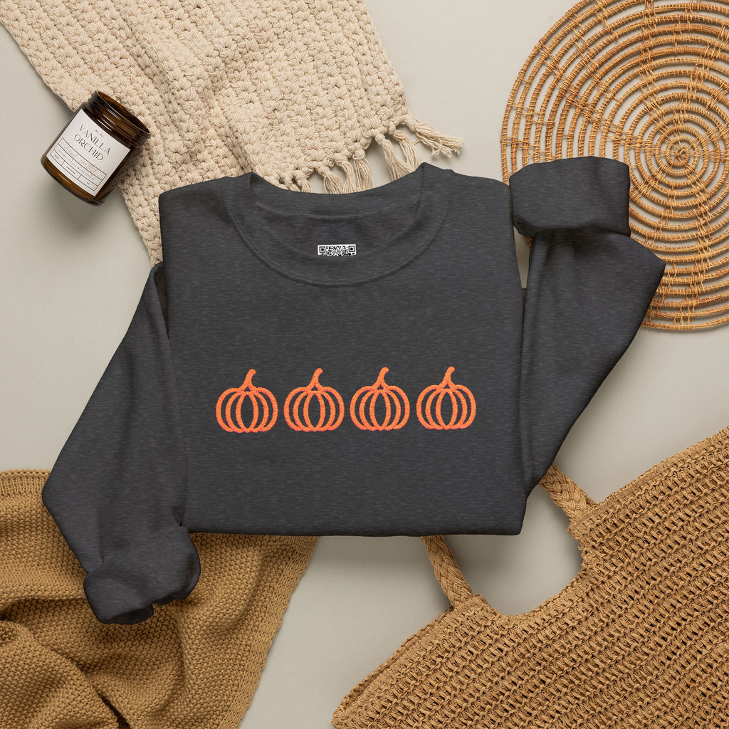 Embroidered Pumpkins Sweatshirt | Retro Embroidered Fall Crewneck | Cr8tive Designs
