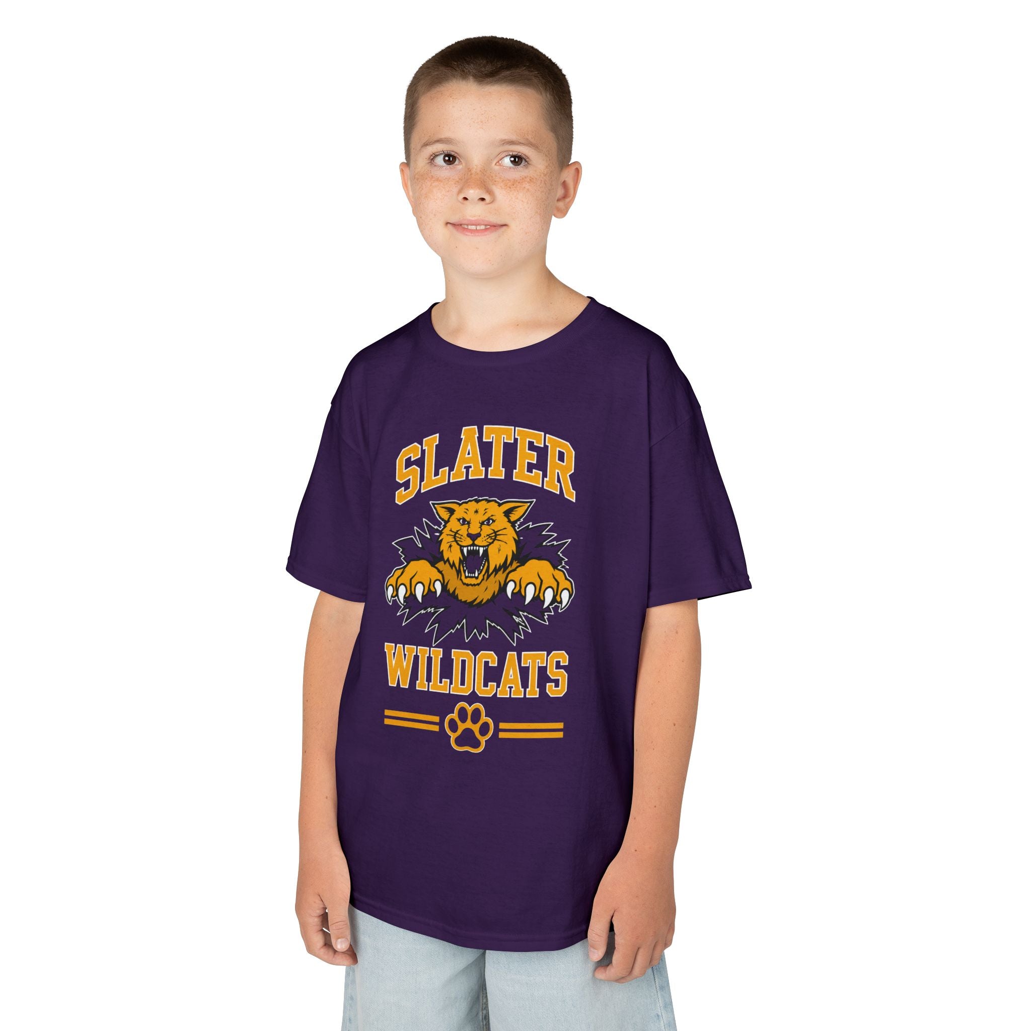 Slater Wildcats Youth Purple & Gold T-Shirt | Kids’ School Spirit Tee | Cr8tive Designs