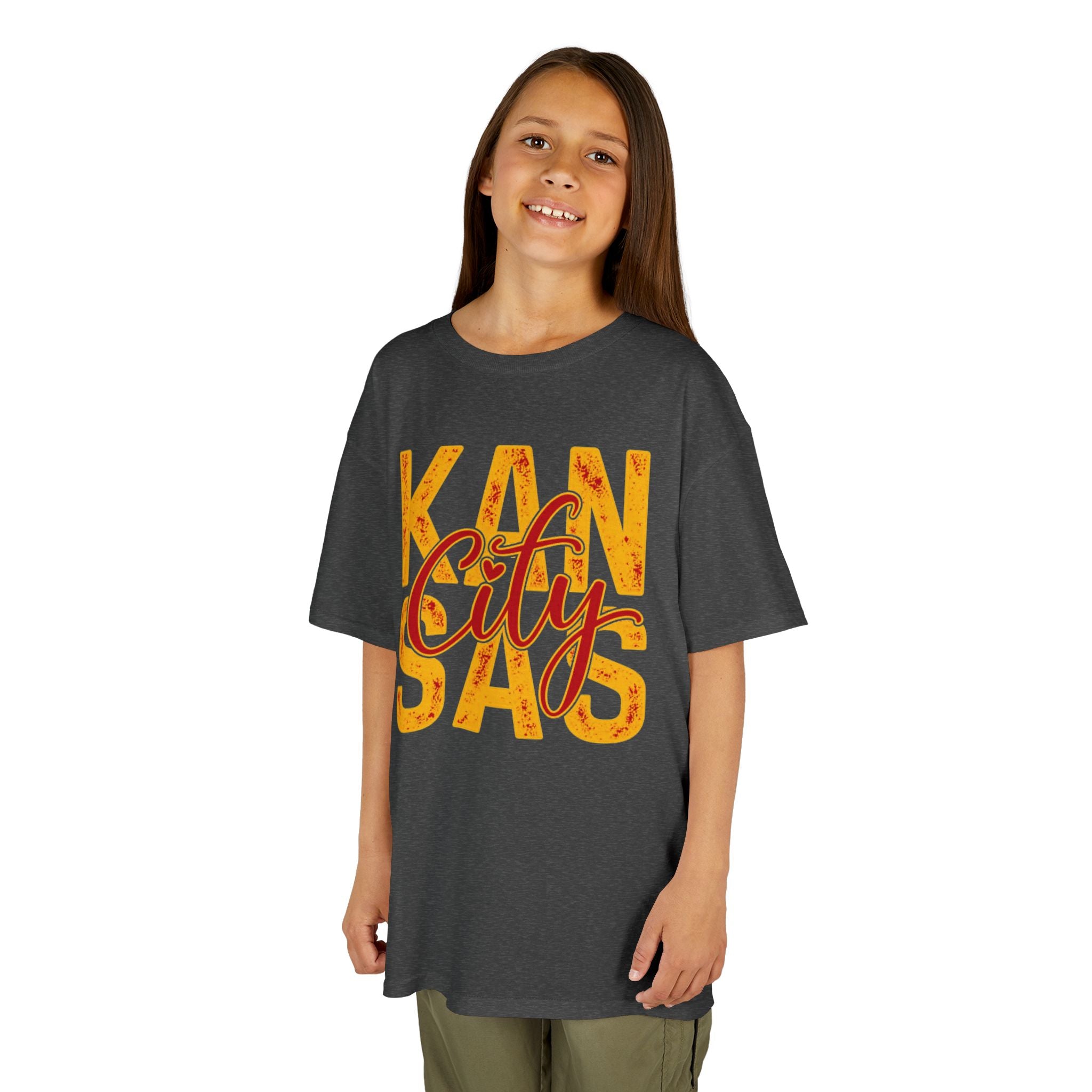 Kansas City Script Youth T-Shirt | Red & Gold Game Day Graphic Tee | Cr8tive Designs
