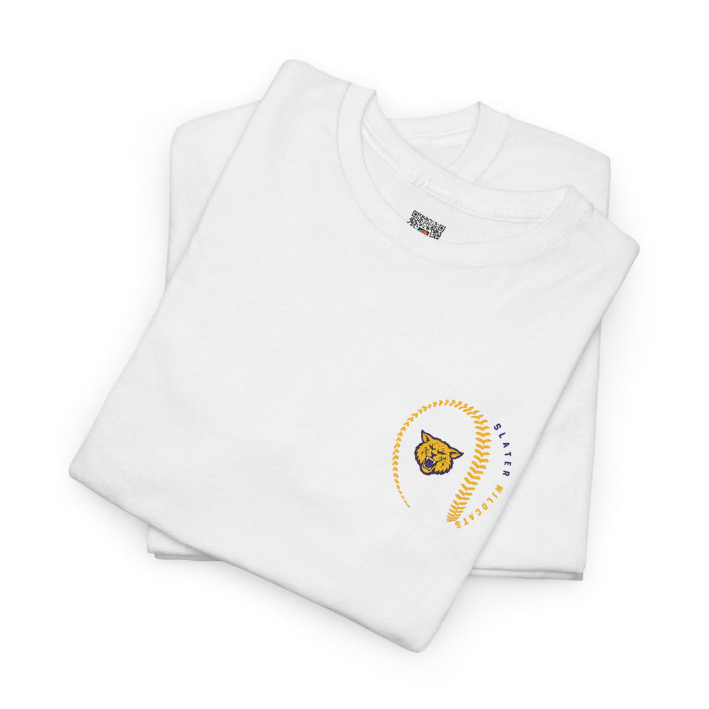 Slater Wildcats Baseball Pocket Logo | Purple and Gold School Spirit T-Shirt | Cr8tive Designs