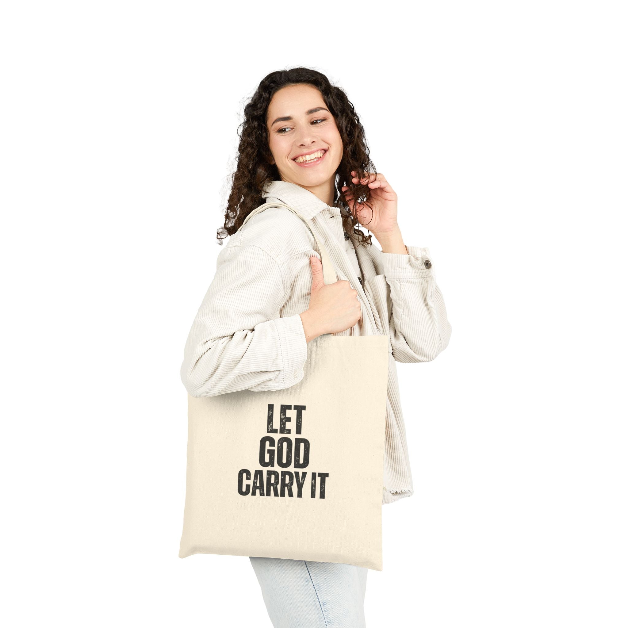 Tote Bag — "Let God Carry It" Cotton Canvas Religious Tote