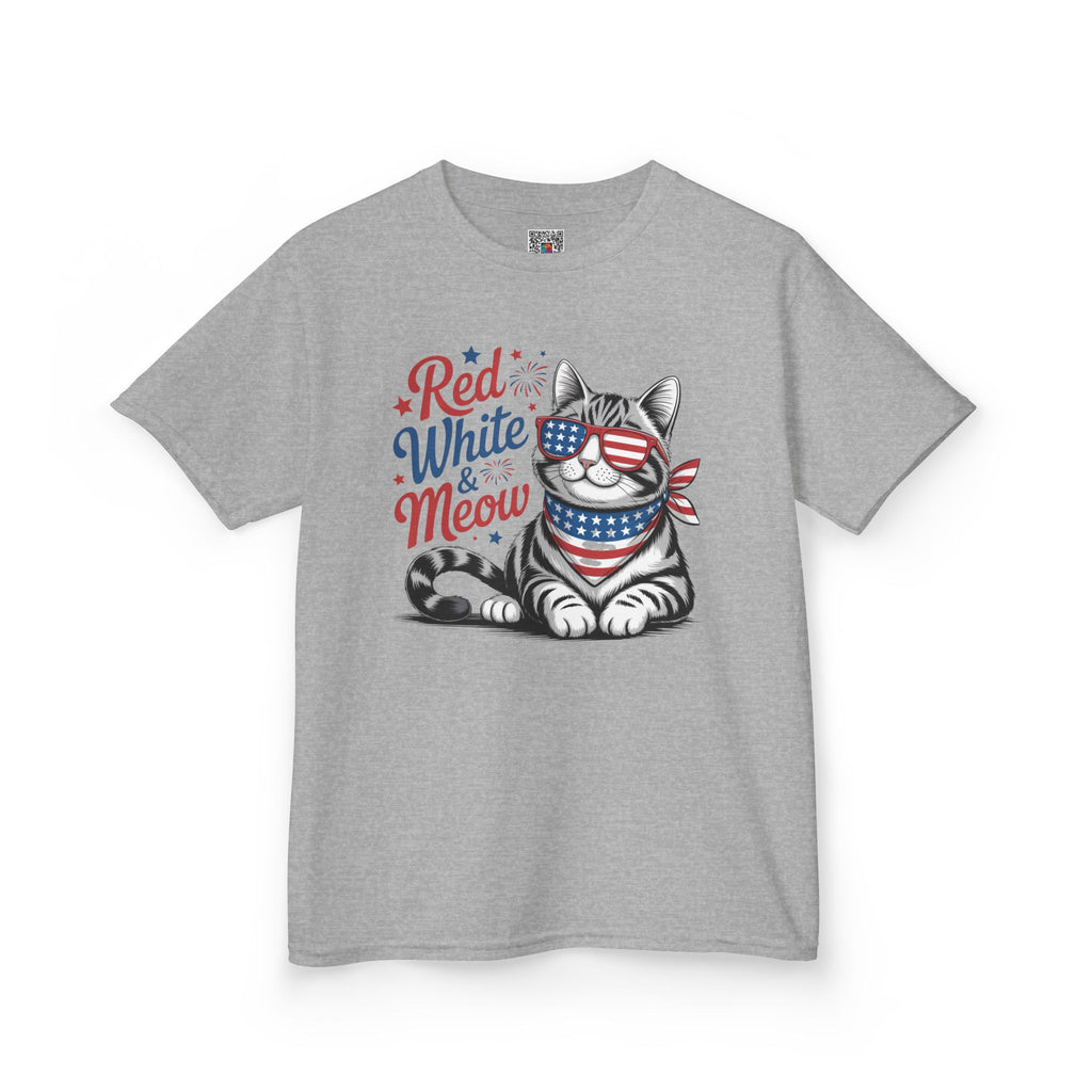 Kids Red White and Meow Tee | Patriotic Cat Graphic Design | Cr8tive Designs