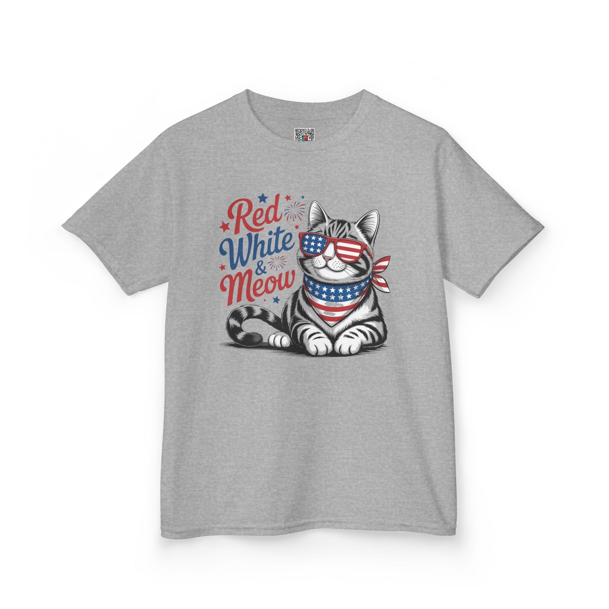 Kids Red White and Meow Tee | Patriotic Cat Graphic Design | Cr8tive Designs