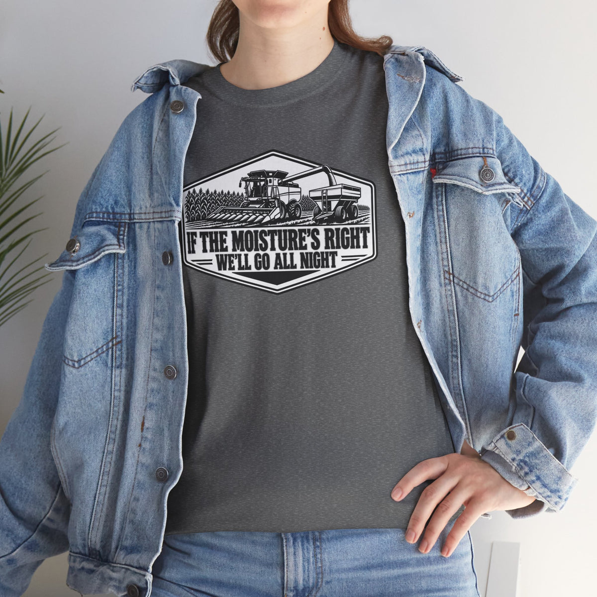 If The Moisture's Right We'll Go All Night T-Shirt | Funny Combine Harvester Graphic Tee | Cr8tive Designs