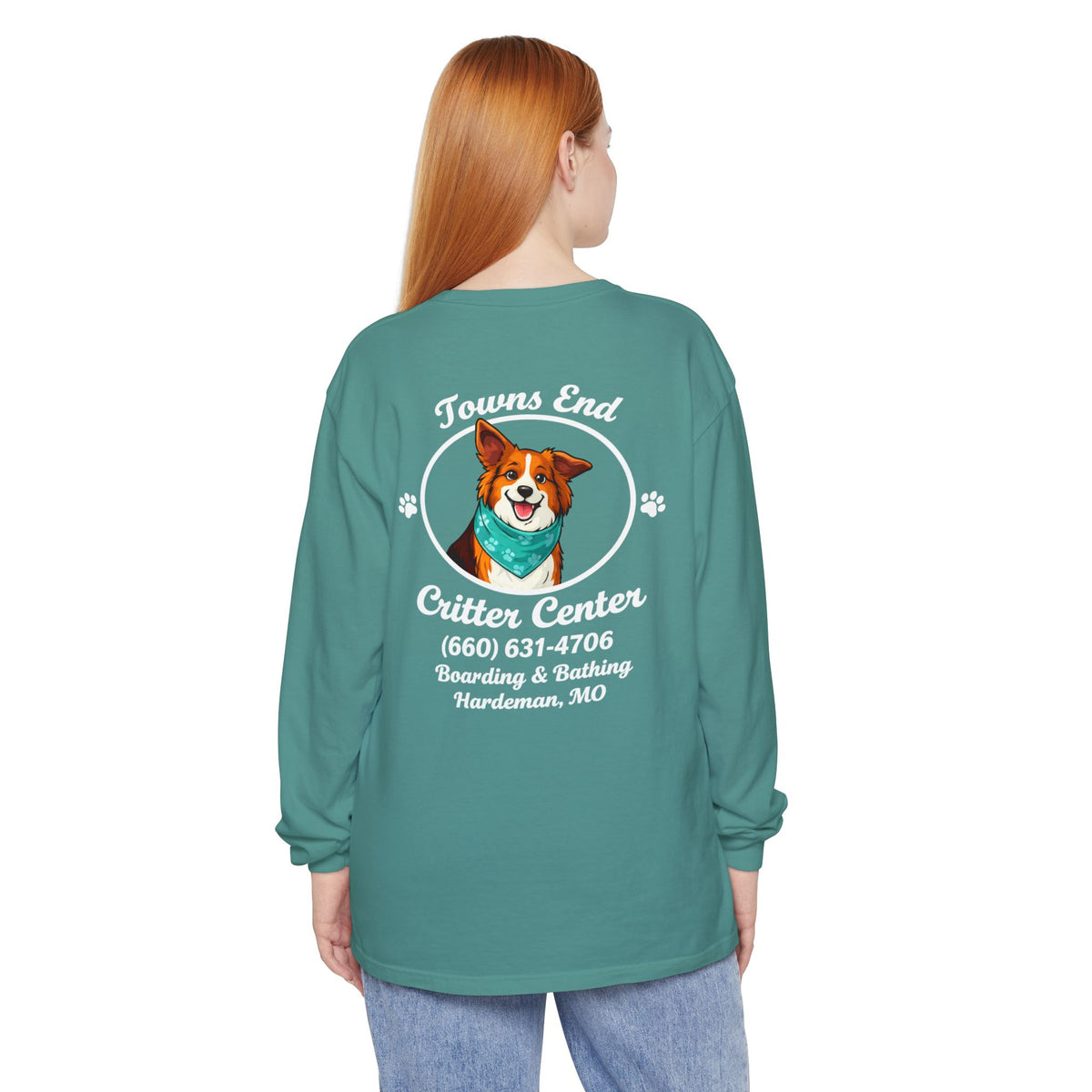 Towns End Critter Center Adult Long Sleeve T-Shirt | Custom Pet Boarding & Grooming Graphic Tee | Cr8tive Designs