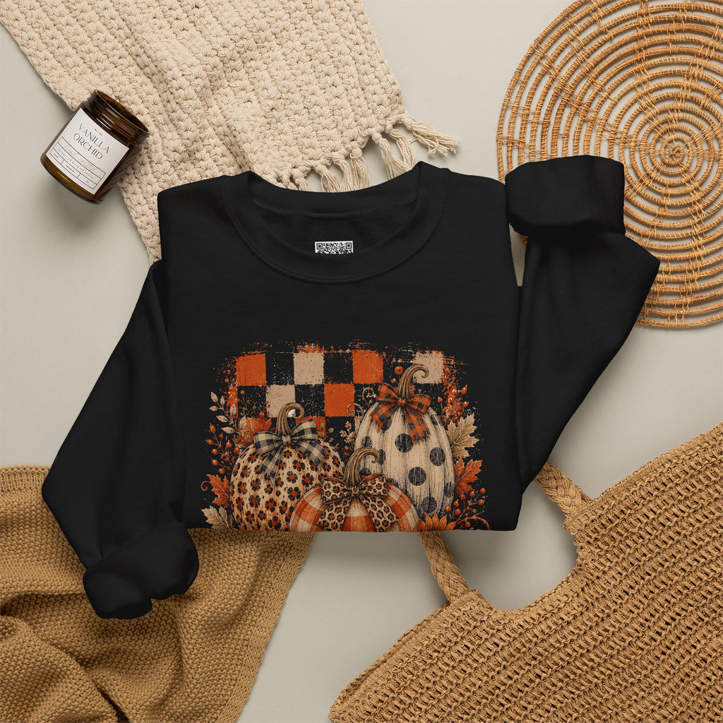 Vintage Patchwork Pumpkin Sweatshirt | Rustic Autumn Floral & Checkered Sweatshirt | Cr8tive Designs