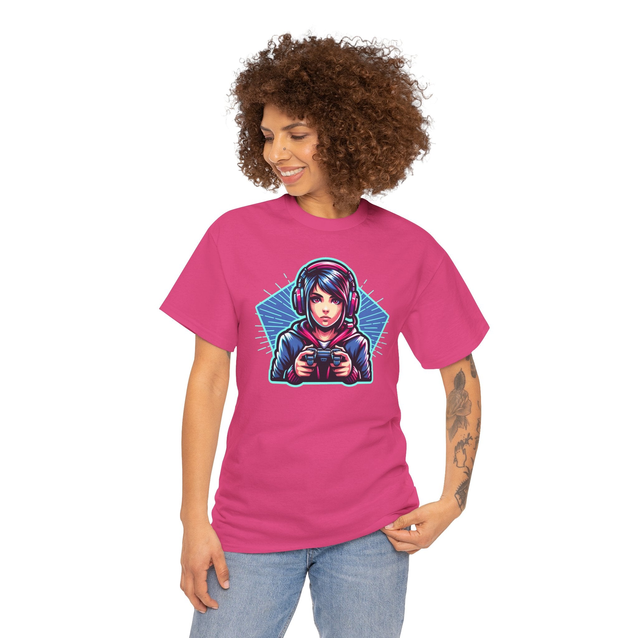 Neon Gamer Girl | Retro Gaming Graphic T-Shirt | Cr8tive Designs