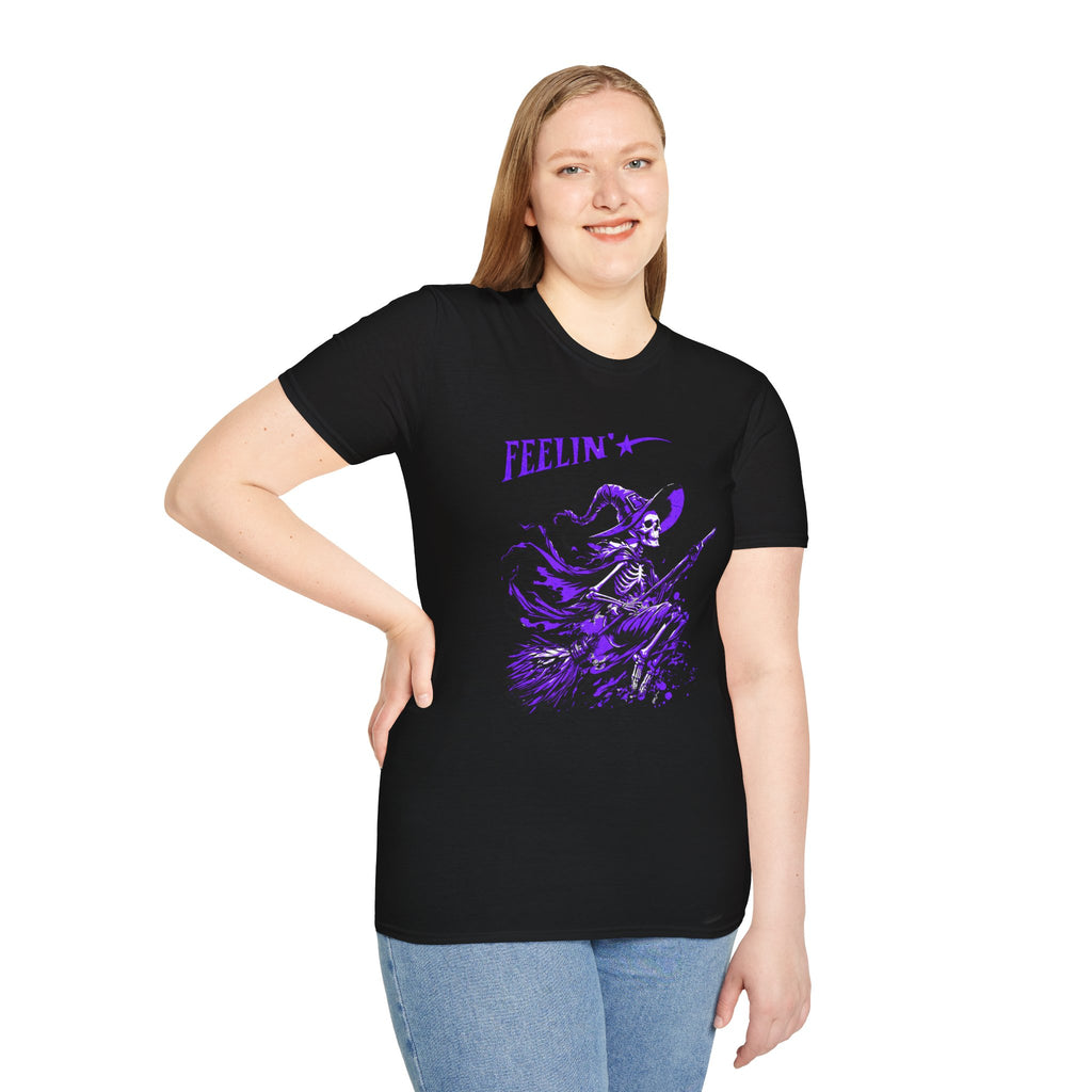Feelin' Witch Skeleton T-Shirt | Purple Gothic Halloween Tee | Cr8tive Designs