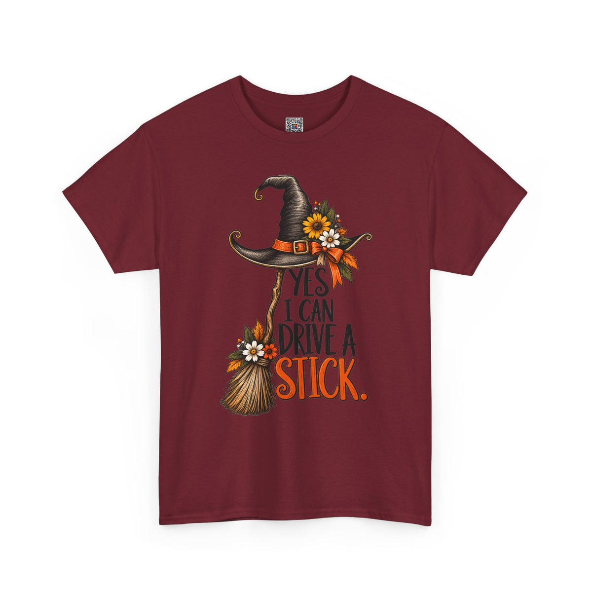 Yes I Can Drive A Stick T-Shirt | Funny Witch Broomstick Halloween Tee | Cr8tive Designs