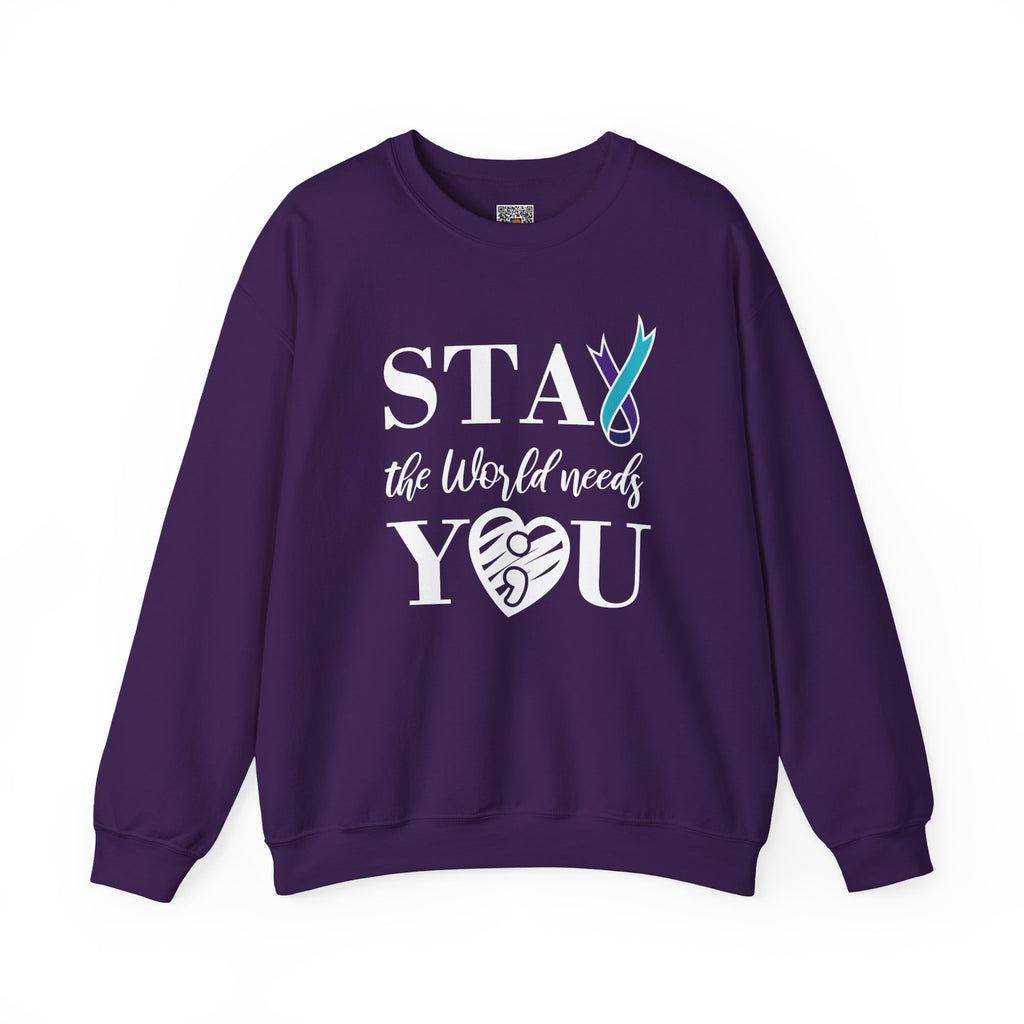 STAY The World Needs You Sweatshirt | Semicolon Ribbon Mental Health Crewneck | Cr8tive Designs