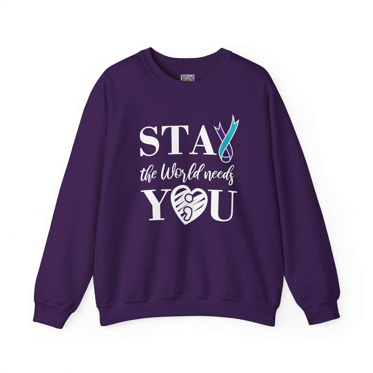 STAY The World Needs You Sweatshirt | Semicolon Ribbon Mental Health Crewneck | Cr8tive Designs