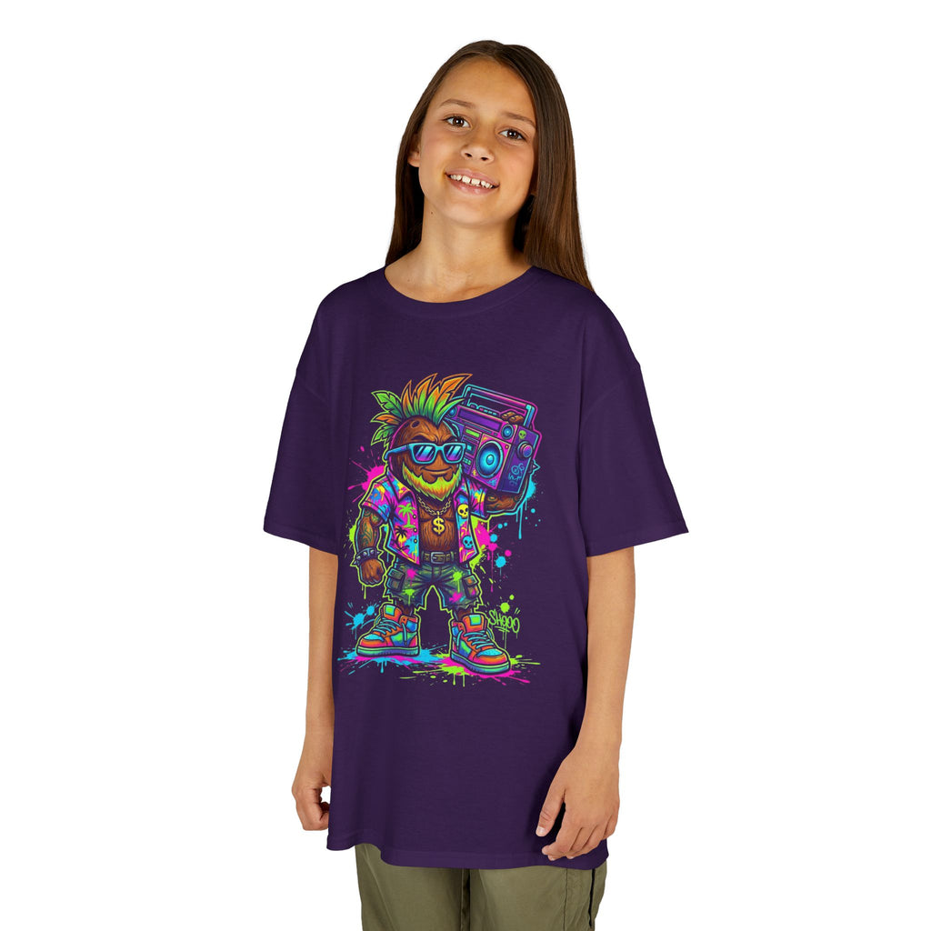 Kids Retro Streetwear T‑Shirt | Neon Skateboarder with Boombox Graphic | Cr8tive Designs