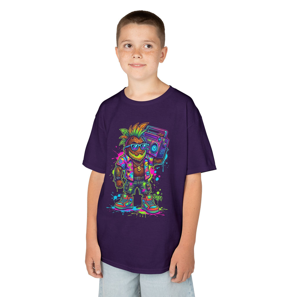Kids Retro Streetwear T‑Shirt | Neon Skateboarder with Boombox Graphic | Cr8tive Designs