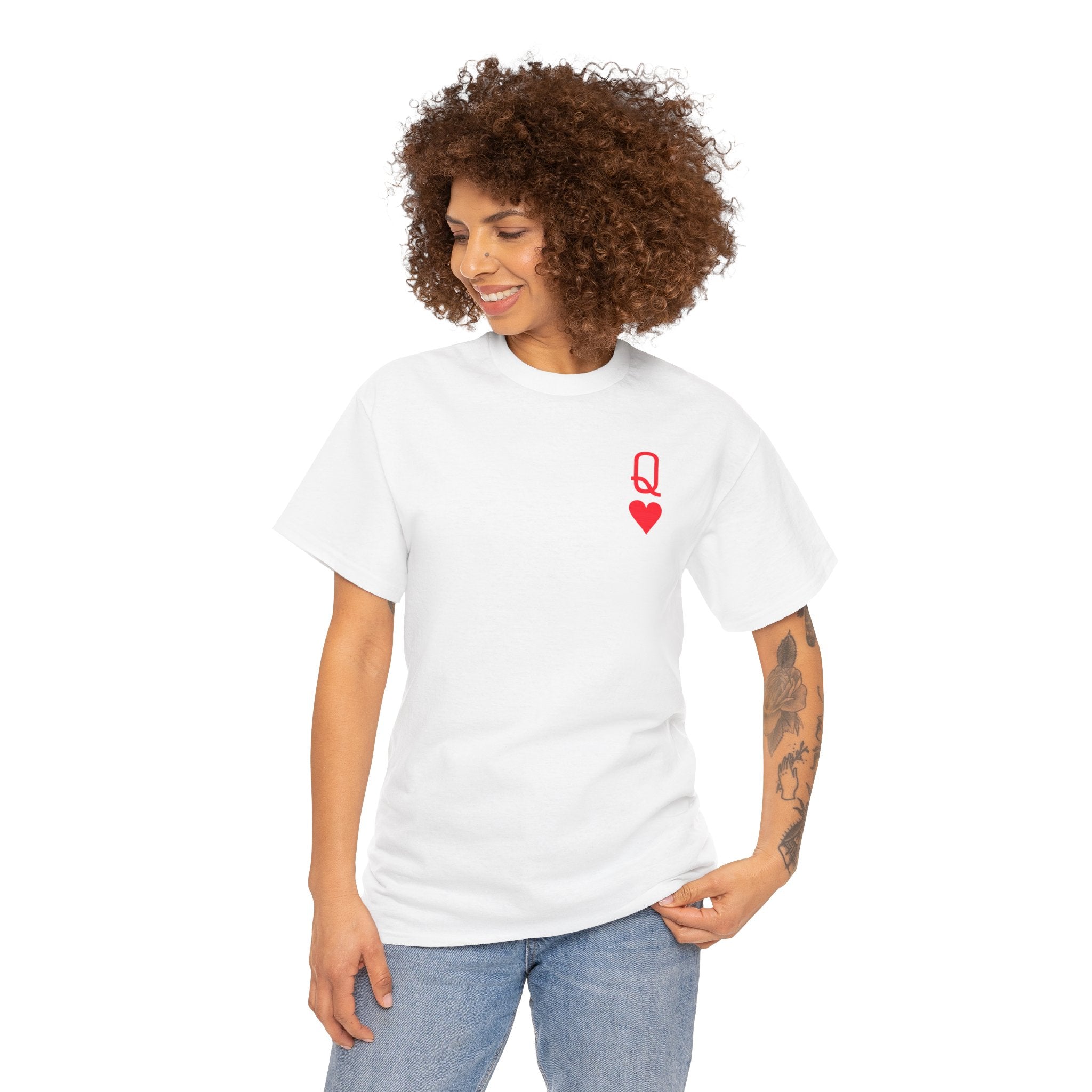 Queen of Hearts Tee — Minimal Playing Card Heart Chest Print