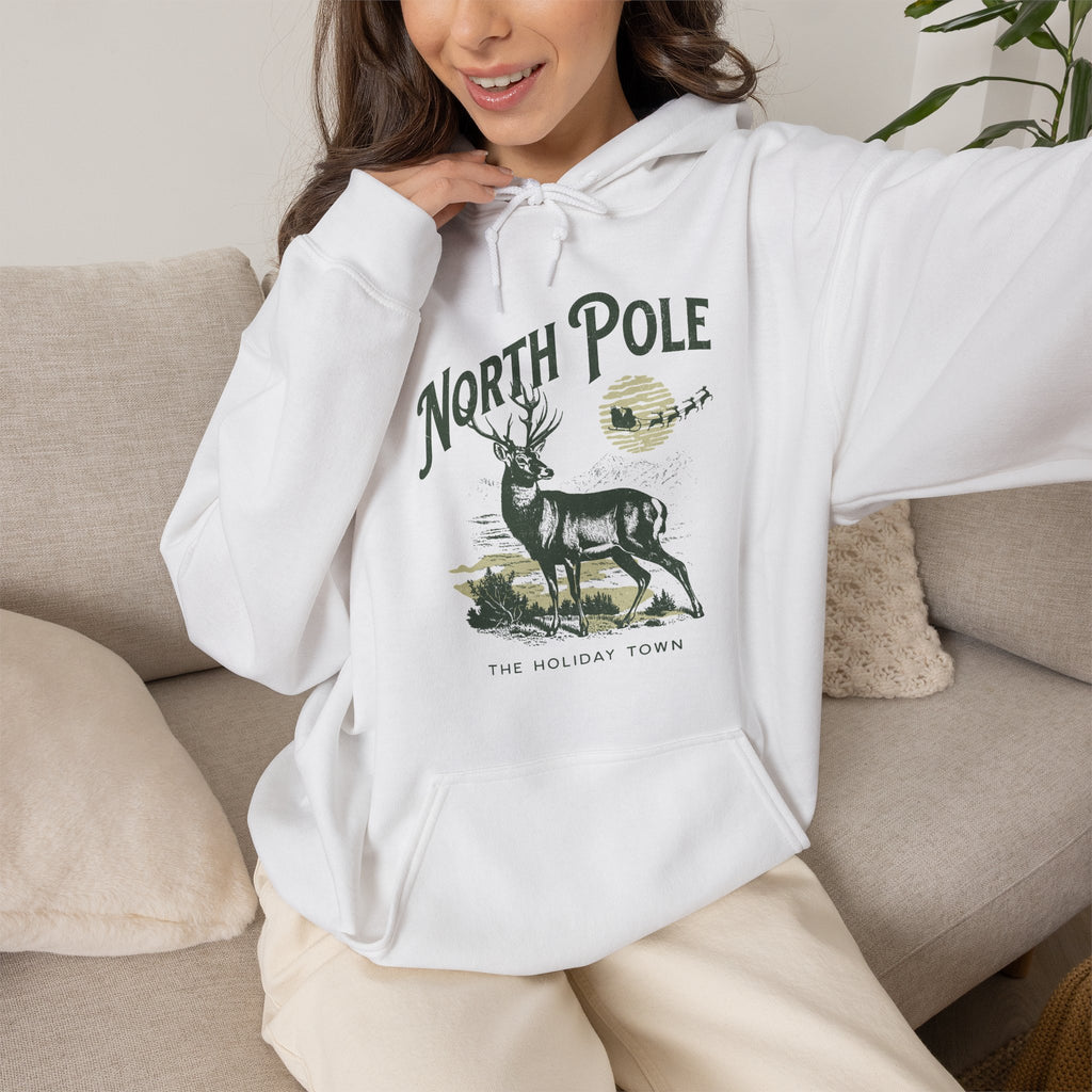 North Pole Hoodie | Vintage Reindeer & Christmas Holiday Design | Cr8tive Designs